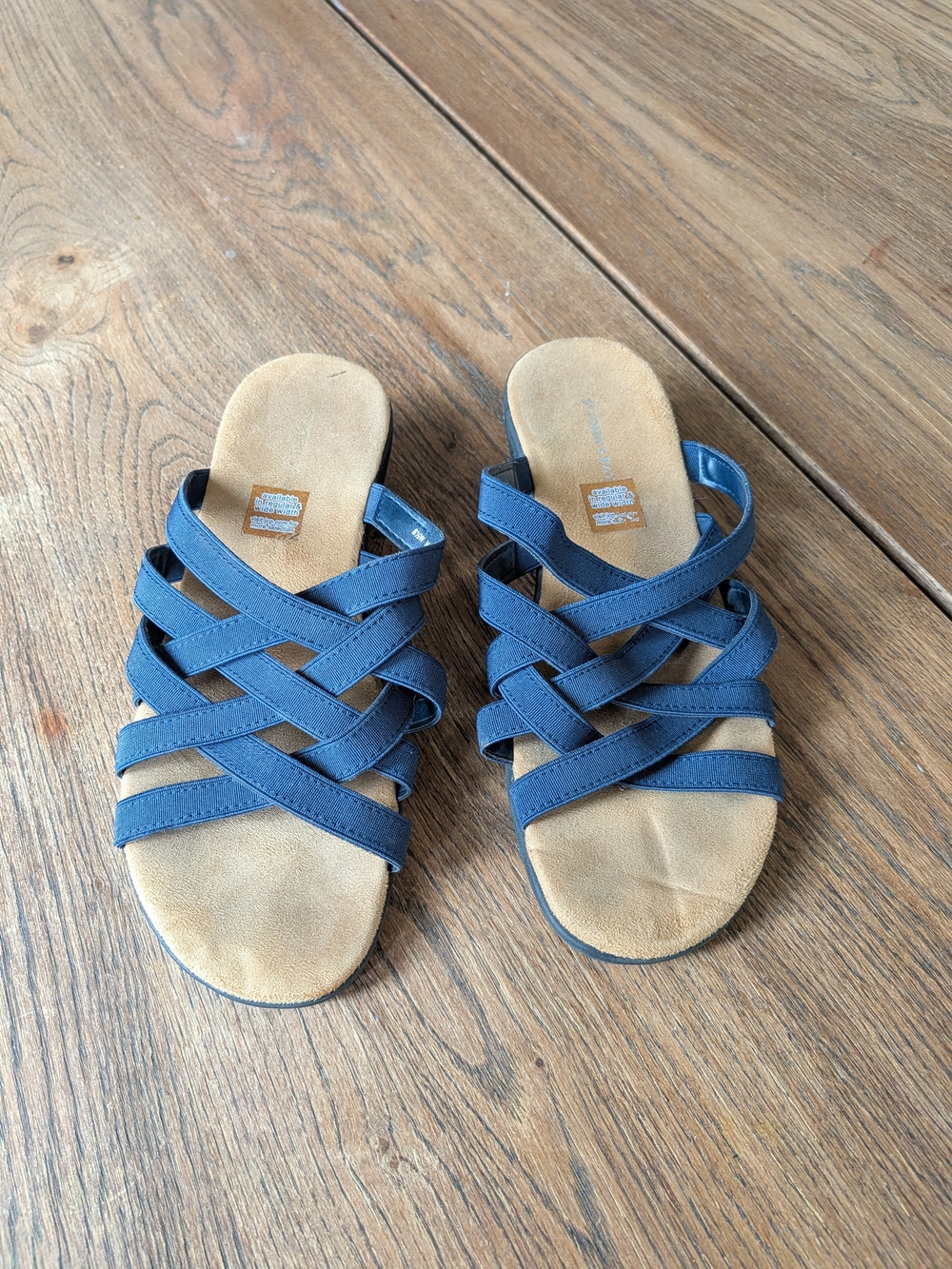 St. John's Bay Women's Navy Blue Strappy Slide Sandals Size 8.5 With 1.5" Heel